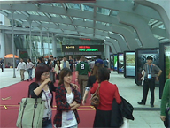 Crossing between buildings at the Canton Fair.