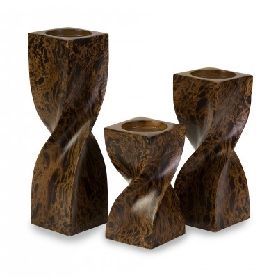Nouvel Twist Wood Candleholder – Set of 3