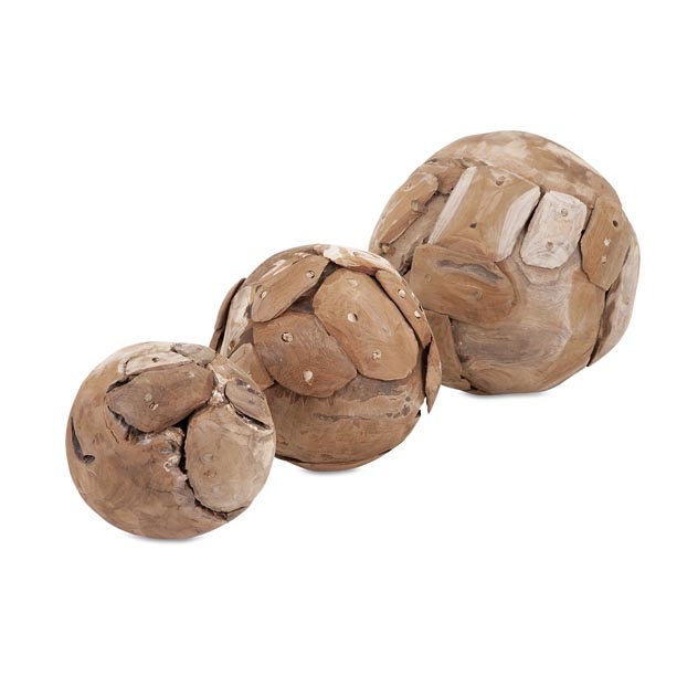 Kanza Puzzle Teak Wood Decorative Balls - Set of 3