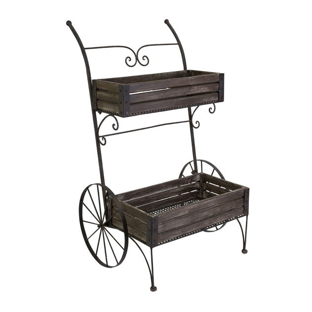 Fairbanks Wood Planter Cart on Metal Wheels