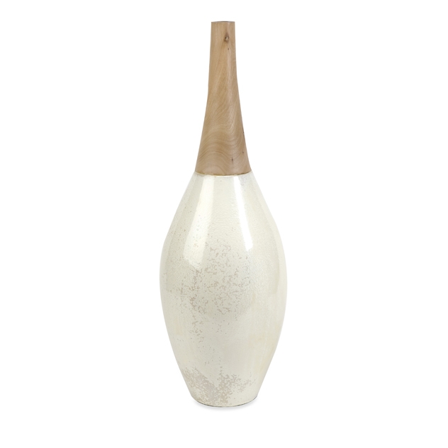 Portia Large Ceramic and Wood Vase