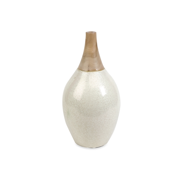 Portia Small Ceramic and Wood Vase
