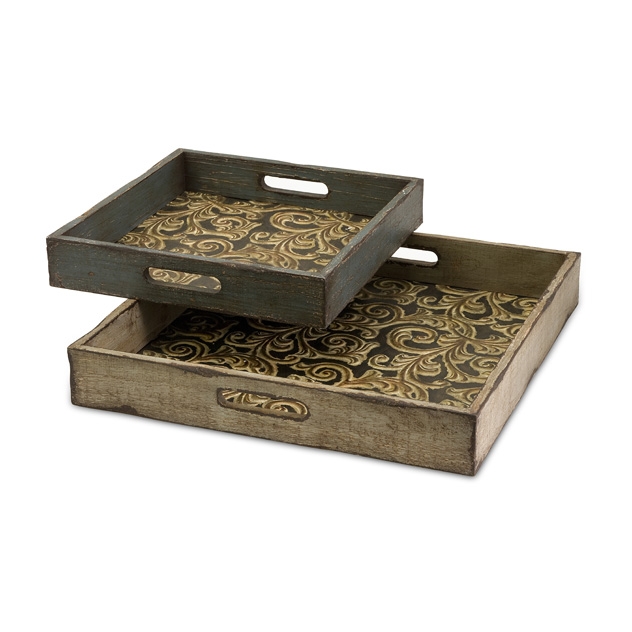 Corinne Square Wooden Serving Trays - Set of 2