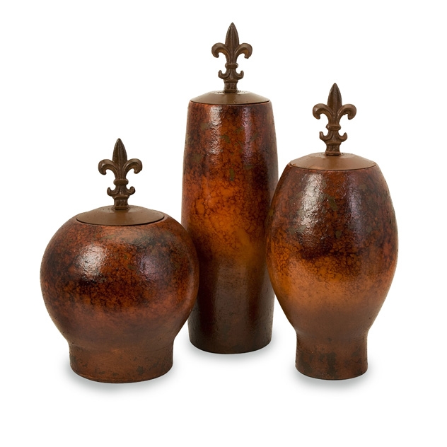 Mafalda Vases with Fleur-de-Lis Iron Lids - Set of 3