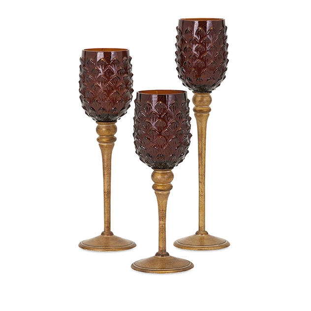 Pine Cone Votives on Stands - Set of 3