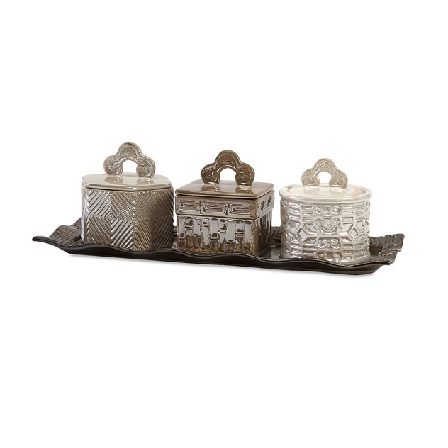 Zeller Lidded Boxes with Tray - Set of 4