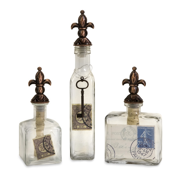 Bottles with Fleur-de-Lis Stoppers - Set of 3