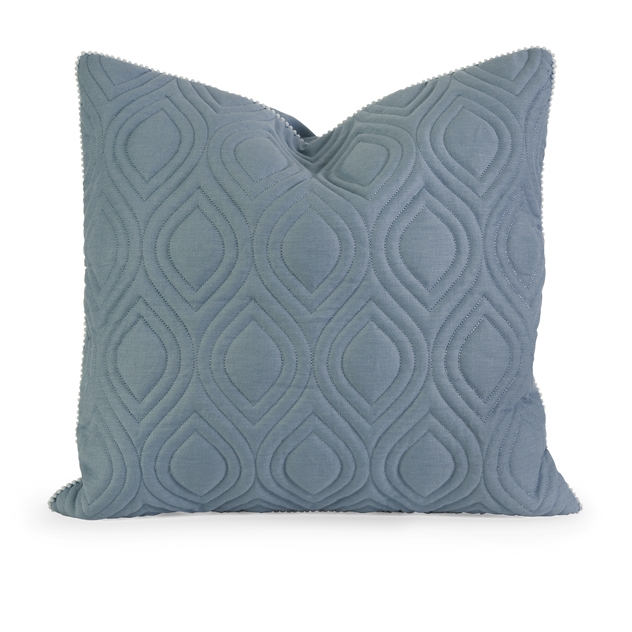 IK Kavita Blue Linen Quilted Pillow w/ Down Fill