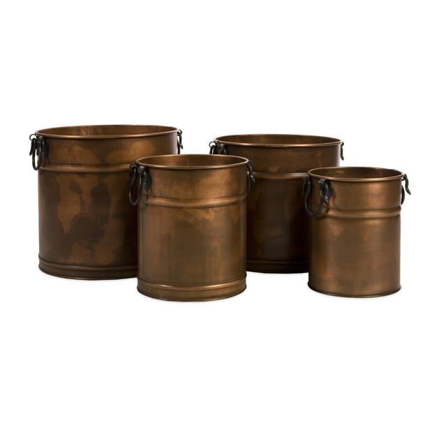 Tauba Round Copper Finish Planters - Set of 4