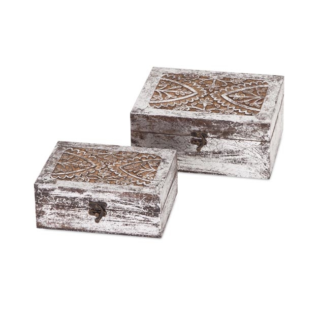 Roshe Carved Wood Boxes - Set of 2