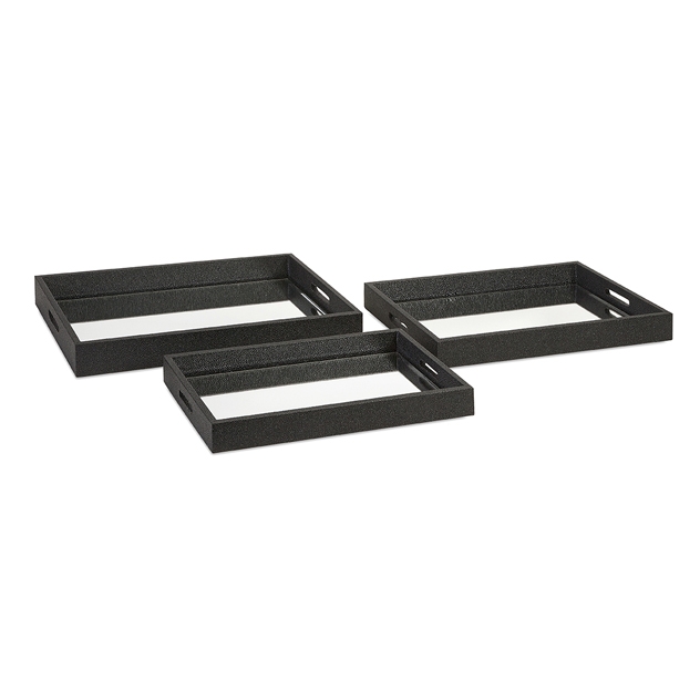 Nikki Chu Black Shagreen Trays - Set of 3