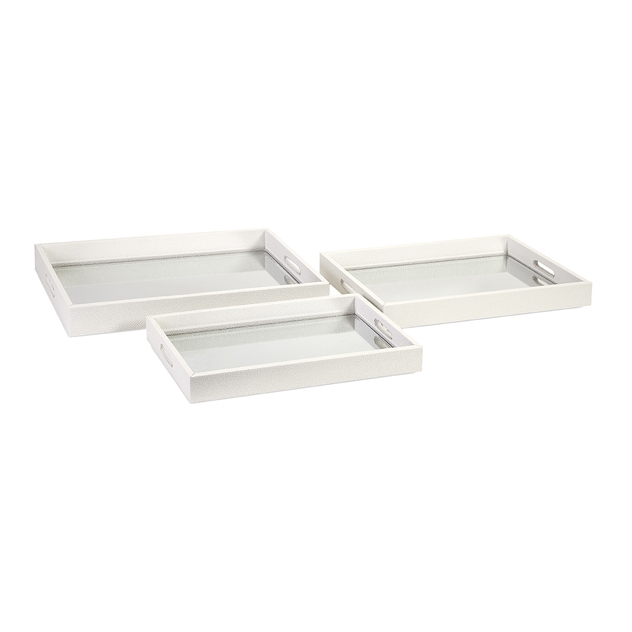 Nikki Chu White Shagreen Trays - Set of 3