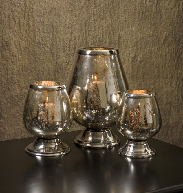 Round Mercury Glass Candleholders - Set of 3