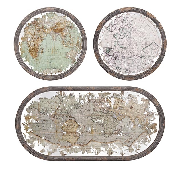 Mirrored Map Wall Décor - Set of 3