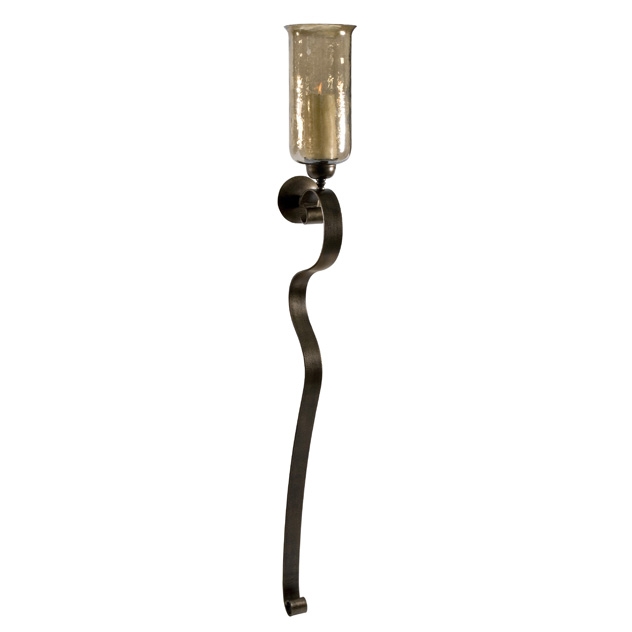 Large Scroll Base Wall Sconce with Brown Luster Glass