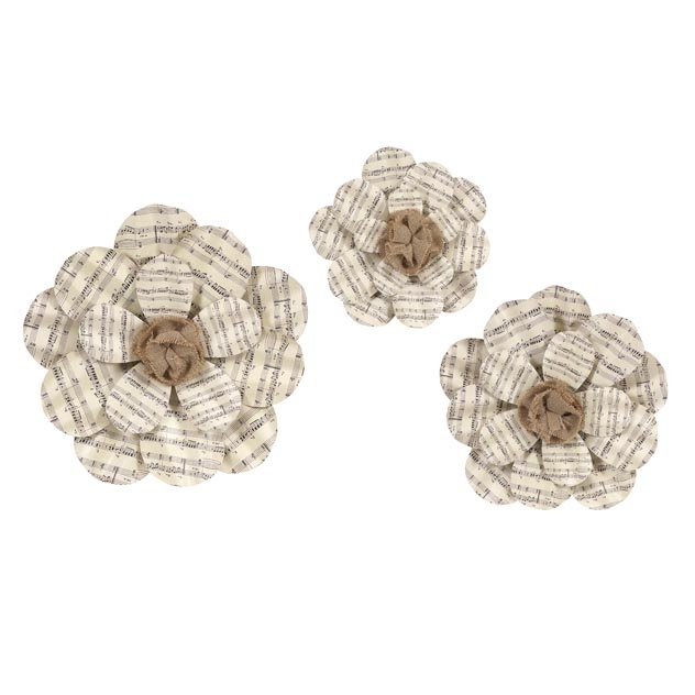 Ella Elaine Metal Sheet Music Wall Flower - Set of 3
