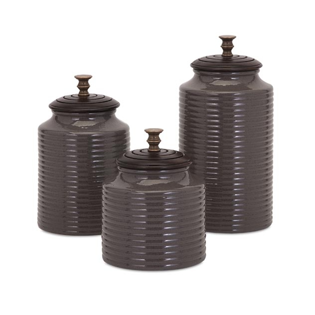Beth Kushnick Grey Lidded Canisters - Set of 3