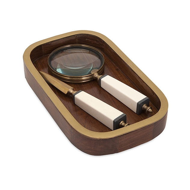 Beth Kushnick Wood and Bone Desk Set - Set of 3