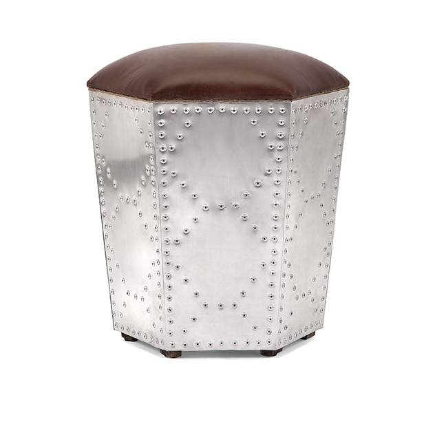 Bram Steel and Leather Ottoman