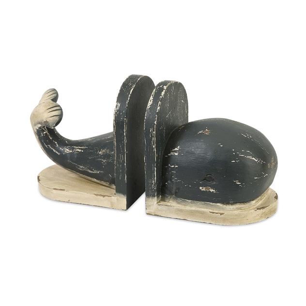Jonah Wood Carved Whale Bookends