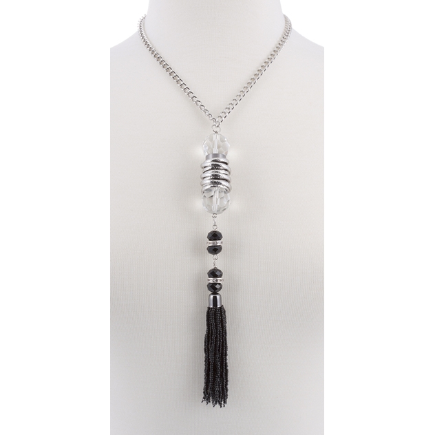 BTQ Crystal and Black Jewels on Silver Chain Necklace