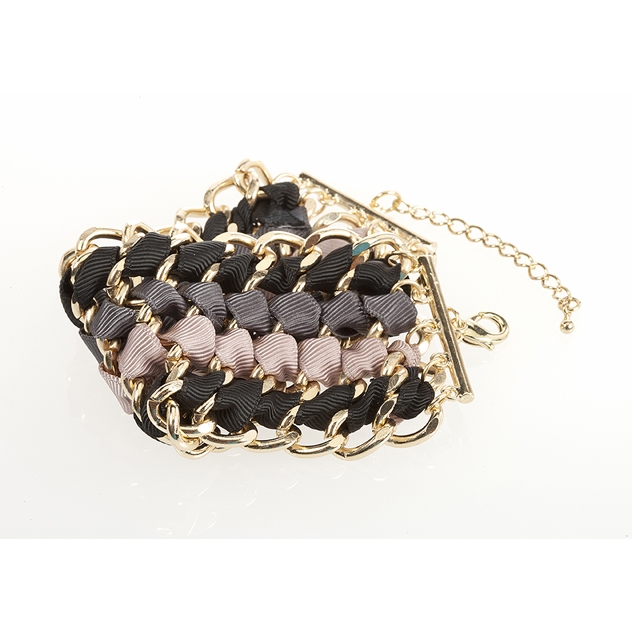 BTQ Woven Gold Chain and Fabric Bracelet