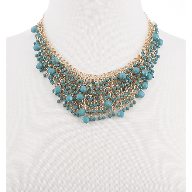 BTQ Blue Beaded Draped Necklace