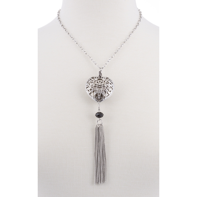 BTQ Silver Heart Tassle Necklace