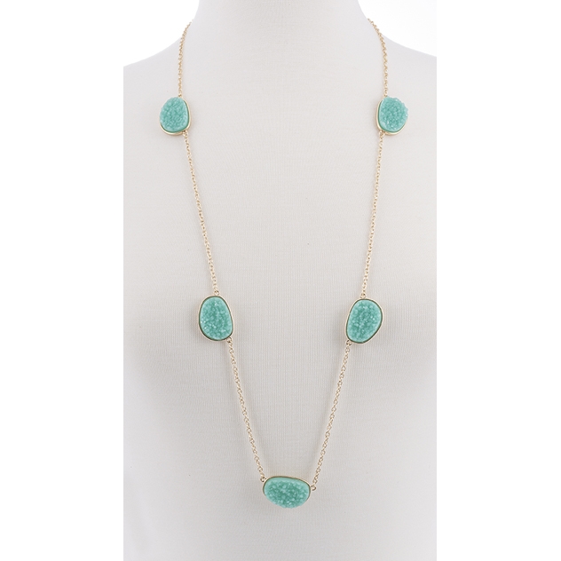 BTQ Small Teal Stones on Gold Chain Necklace