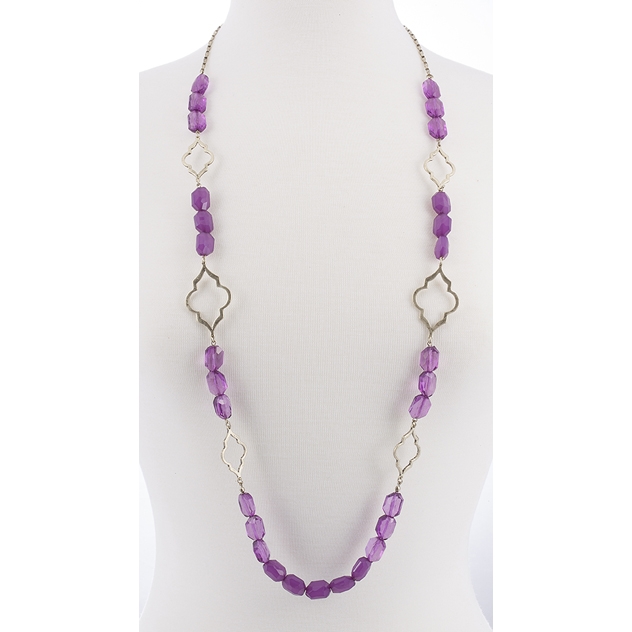 BTQ Burnished Gold and Purple Beaded Necklace