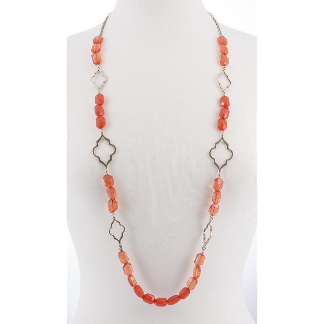 BTQ Burnished Gold and Orange Beaded Necklace