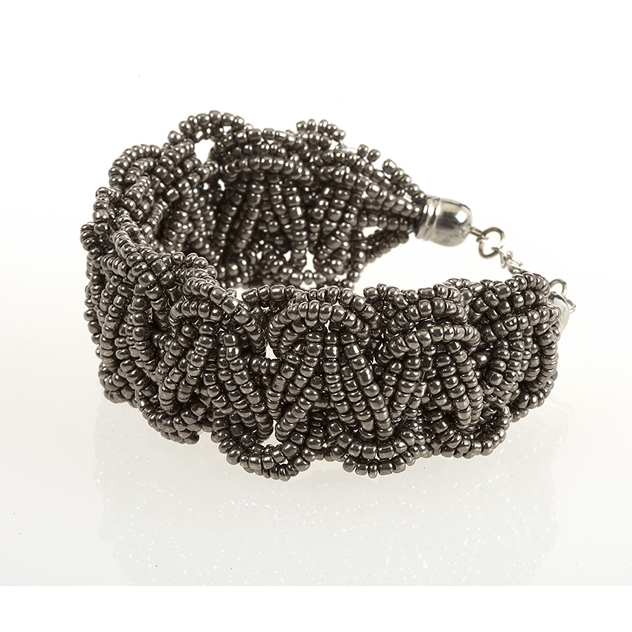 BTQ Silver Woven Bead Bracelet