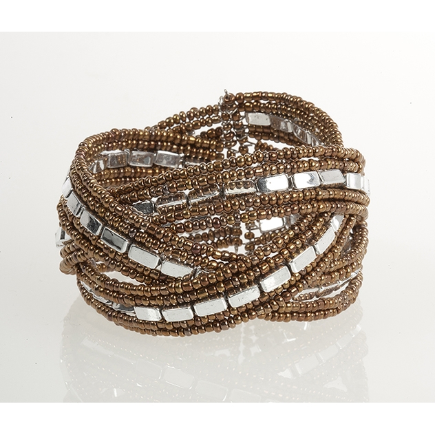 BTQ Brown and Silver Braided Cuff