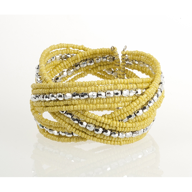 BTQ Yellow and Silver Braided Bead Cuff