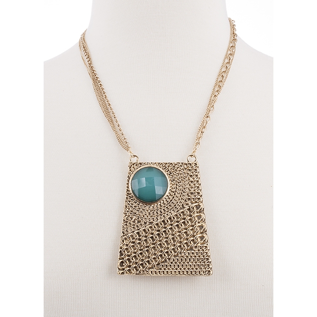 BTQ Burnished Gold Chainmail with Faceted Blue Stone