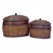 Rattan/Metal Lidded Boxes - Set of 2