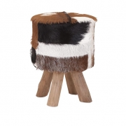 Andros Teak and Animal Hide Stool