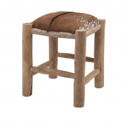Andros Teak and Animal Hide Square Stool