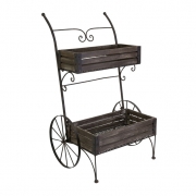 Fairbanks Wood Planter Cart on Metal Wheels