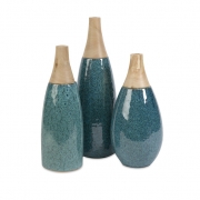 Moluccan Ceramic and Wood Neck Vases - Set of 3