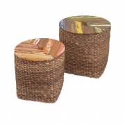 Pavati Woven Baskets with Wood Tops - Set of 2