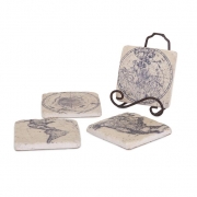 Beth Kushnick World Map Coasters with Caddy