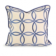 IK Catina Blue Embroidered Linen Pillow w/ Down Fill