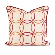IK Catina Orange Red Embroidered Linen Pillow w/Down Fill