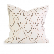 IK Eliso Taupe Embroidered Linen Pillow w/ Down Fill