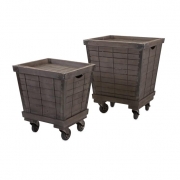 Ella Elaine Wood Cart Tray Side Tables - Set of 2