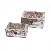 Roshe Carved Wood Boxes - Set of 2