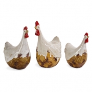 White Antiqued Chickens - Set of 3