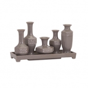 Beth Kushnick Gray Ceramic Mini Vases with Tray