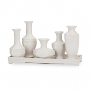 Beth Kushnick Cream Ceramic Mini Vases with Tray